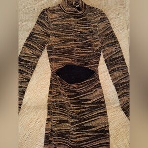 Fashion Nova Gold Sparkle Long Sleeve Dress